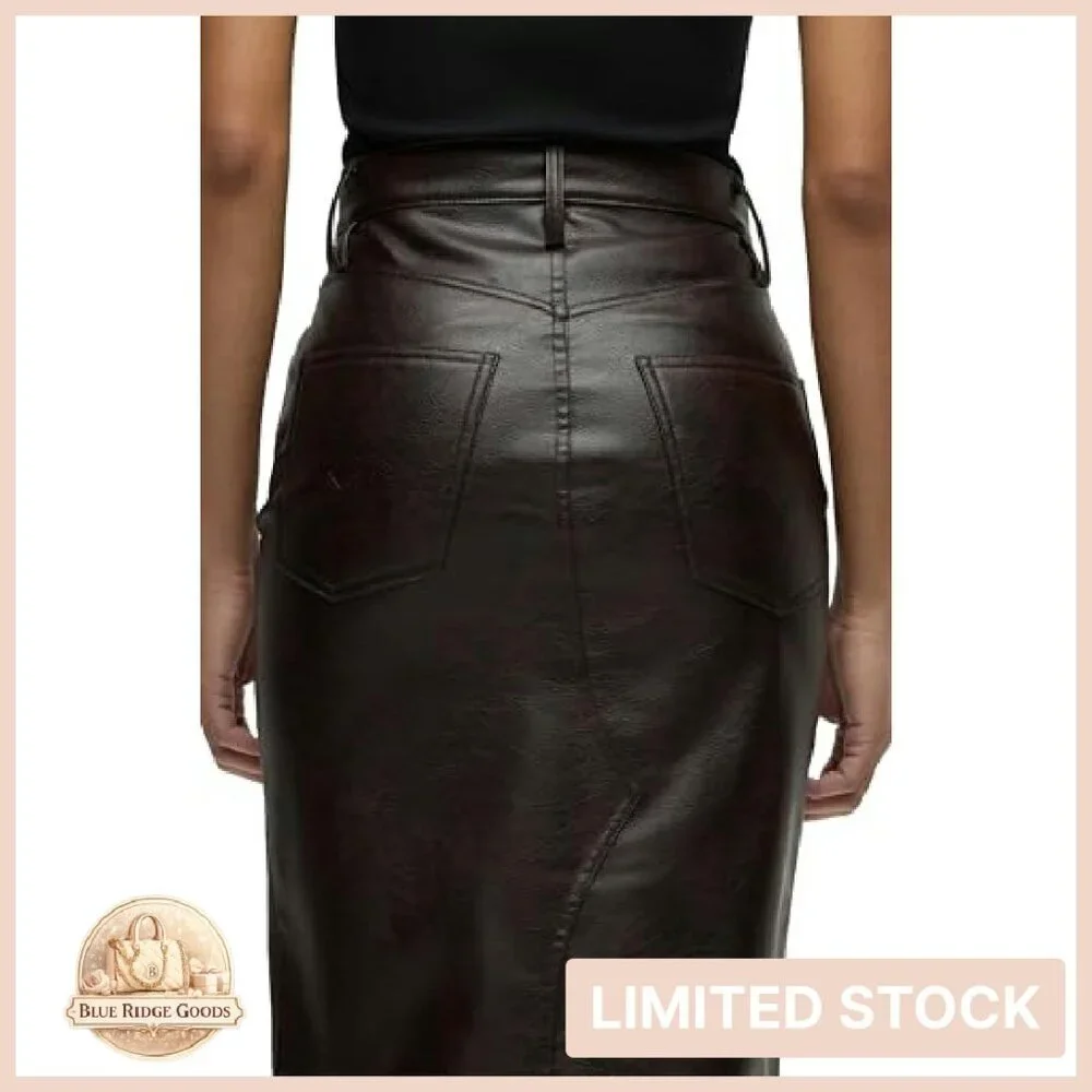 Reconstructed Midi Skirt High Rise Vegan Leather Chic Minimal Elegant